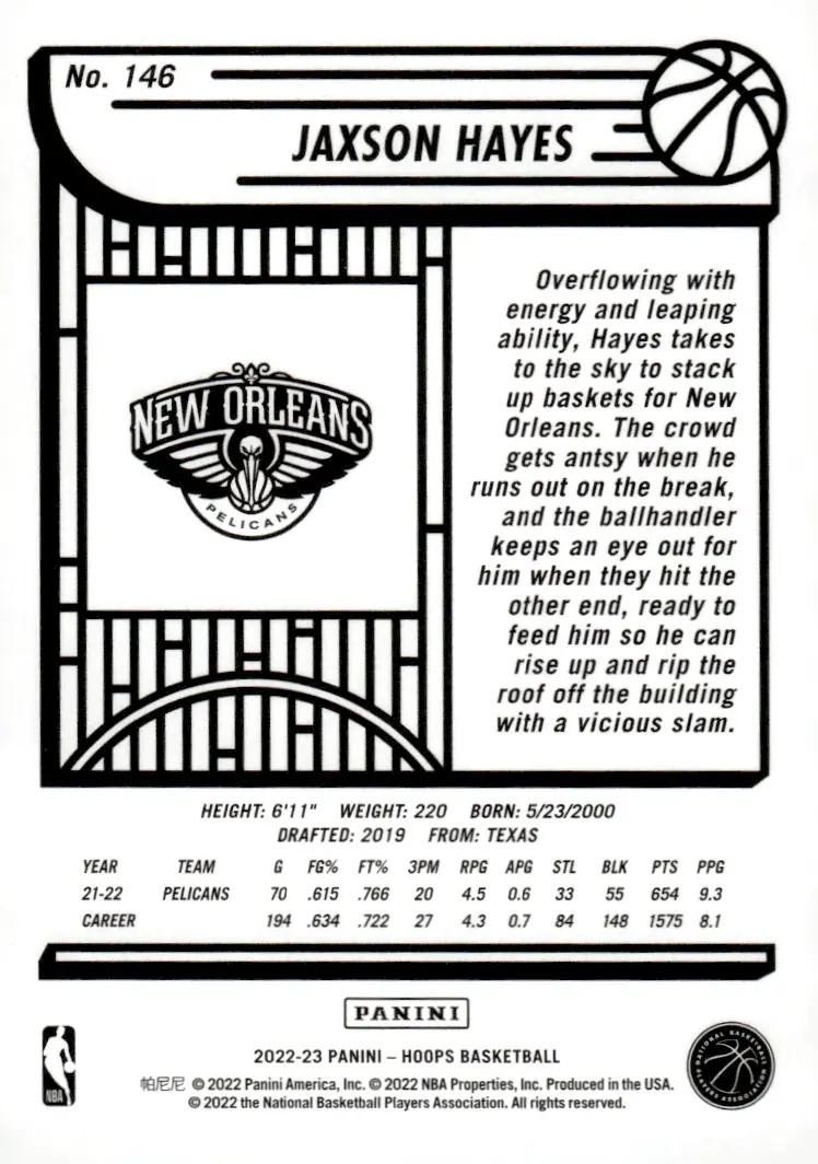 2022-23 NBA Hoops #146 Jaxson Hayes (back)