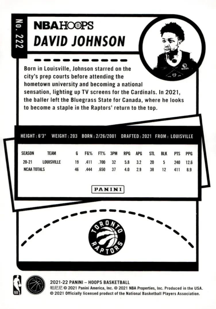 2021-22 NBA Hoops #222 David Johnson (back)