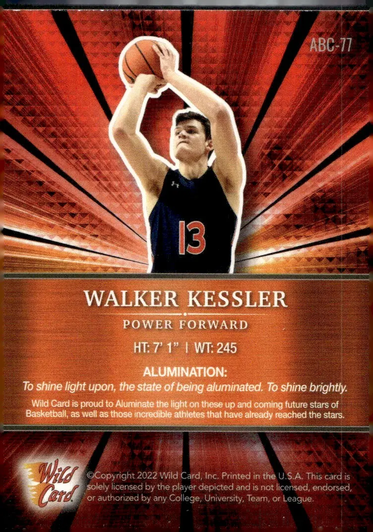 2021-22 Wild Card Alumination Basketball Edition #ABC-77 Walker Kessler (back)