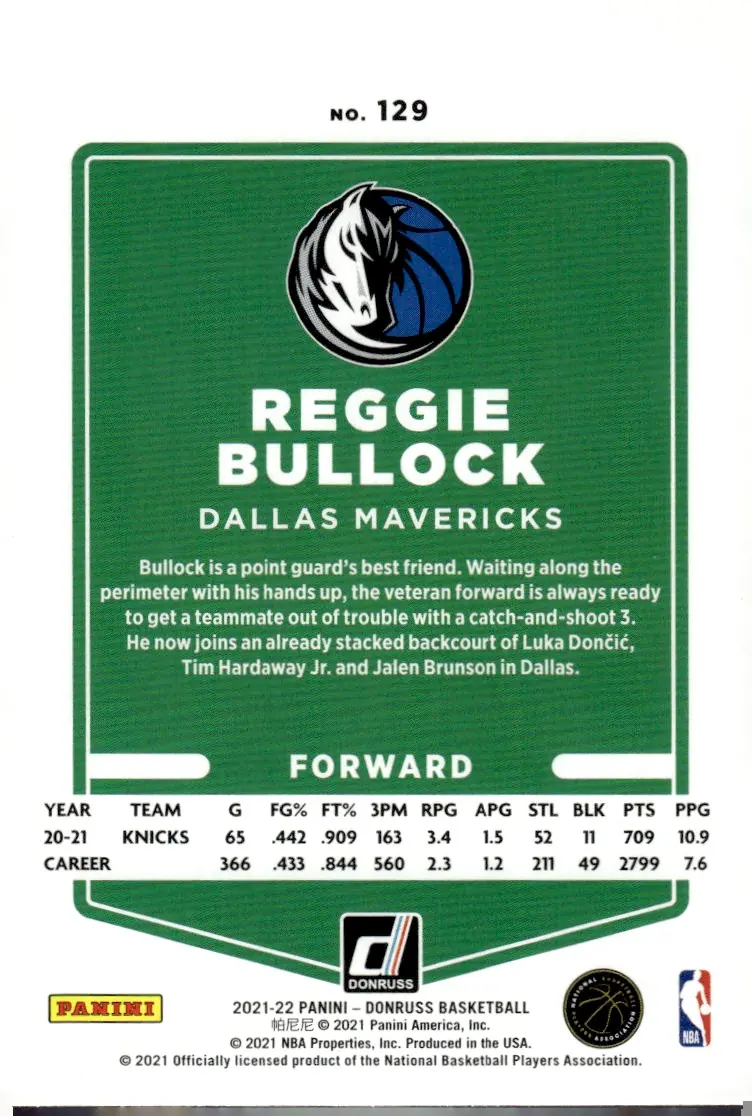 2021-22 Donruss #129 Reggie Bullock (back)
