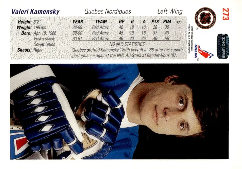 1991-92 Upper Deck #273 Valeri Kamensky (back)