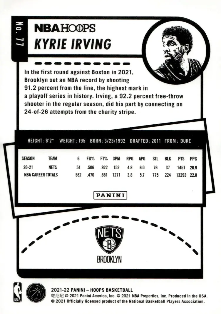 2021-22 NBA Hoops #77 Kyrie Irving (back)