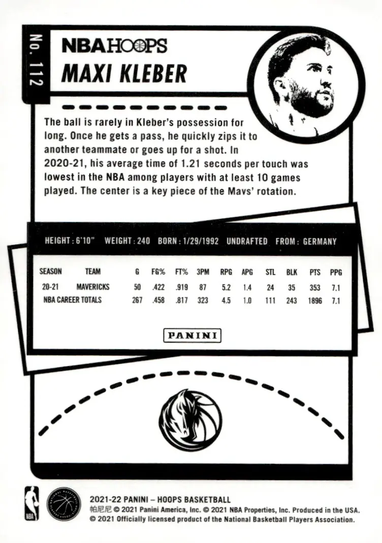 2021-22 NBA Hoops #112 Maxi Kleber (back)