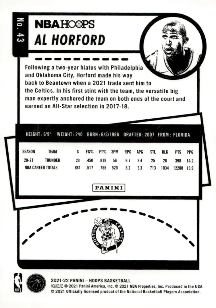 2021-22 NBA Hoops #43 Al Horford (back)