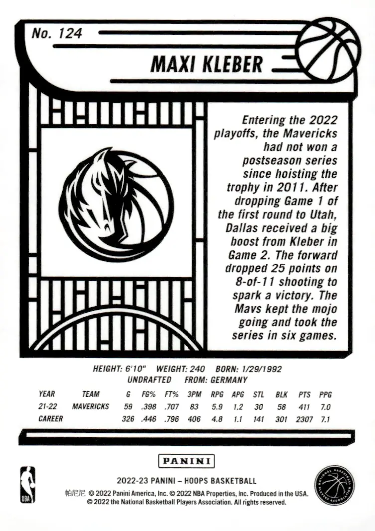 2022-23 NBA Hoops #124 Maxi Kleber (back)