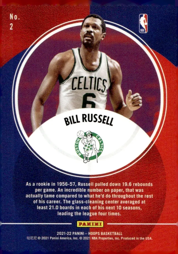 2021-22 NBA Hoops #2 Bill Russell (back)