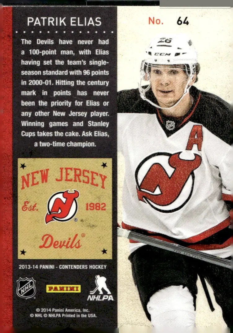 2013-14 Contenders #64 Patrik Elias (back)