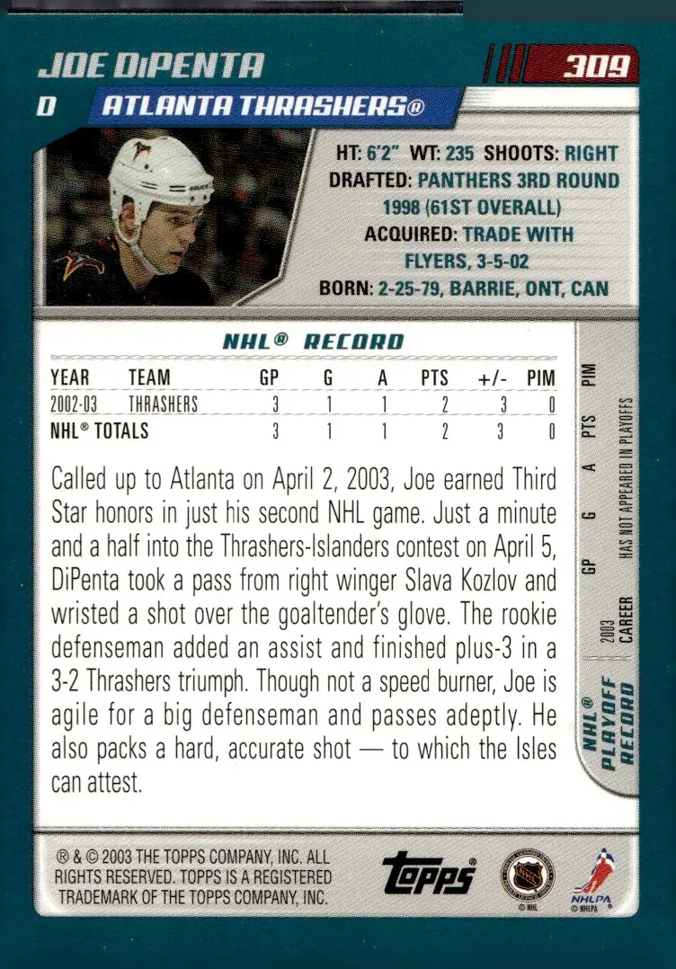 2003-04 Topps #309 Joe DiPenta (back)