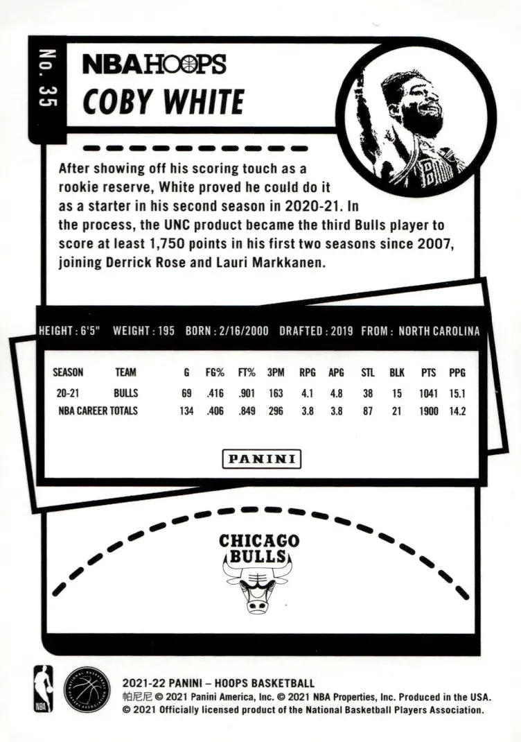 2021-22 NBA Hoops #35 Coby White (back)