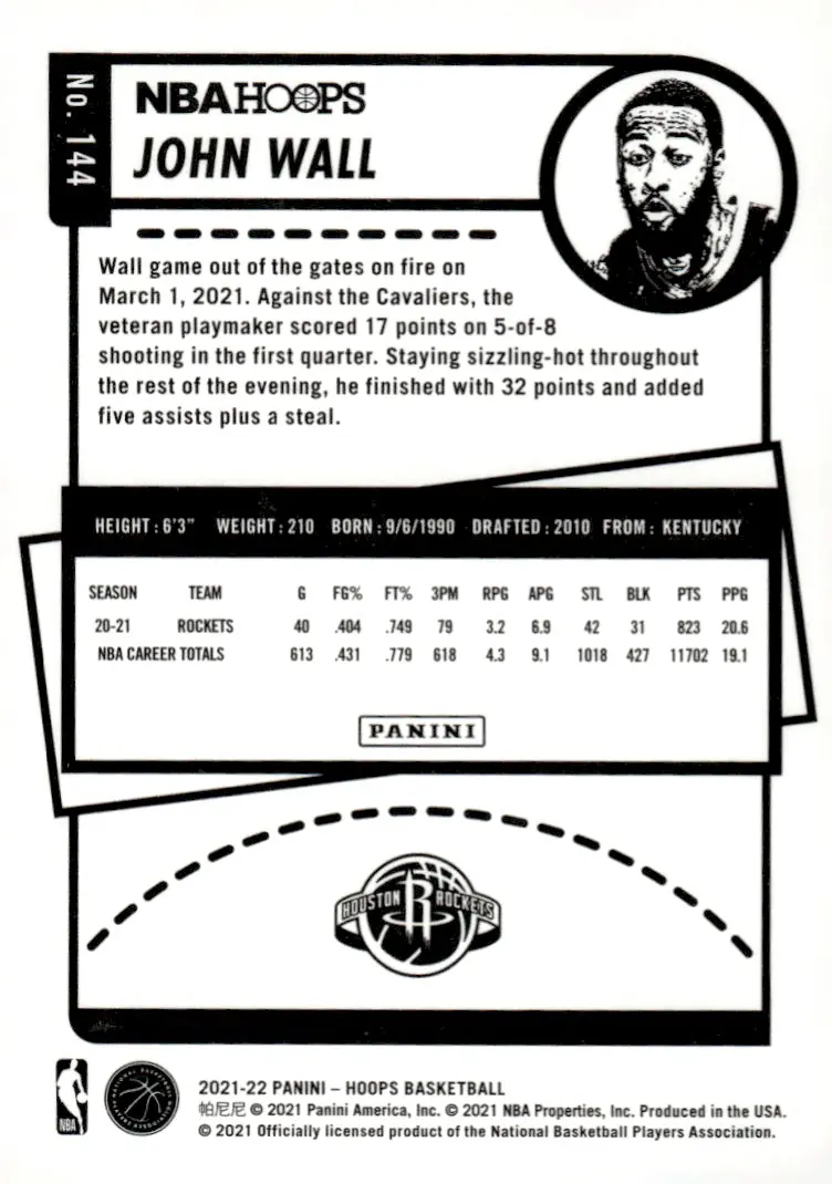 2021-22 NBA Hoops #144 John Wall (back)