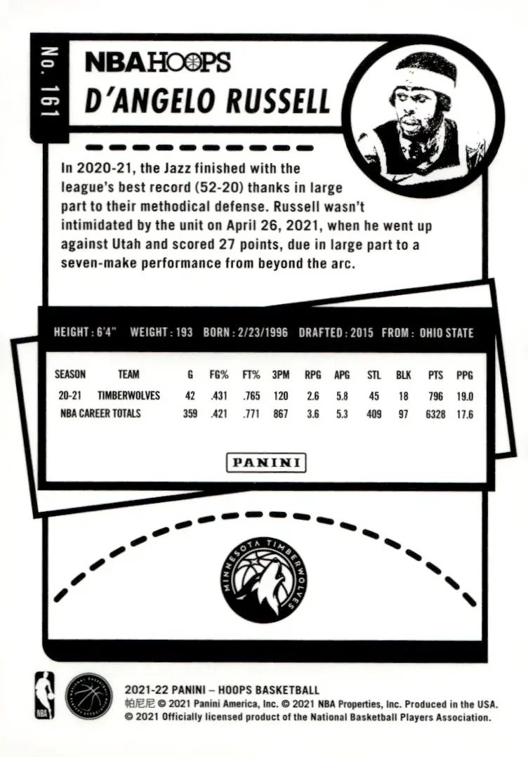2021-22 NBA Hoops #161 D'Angelo Russell (back)