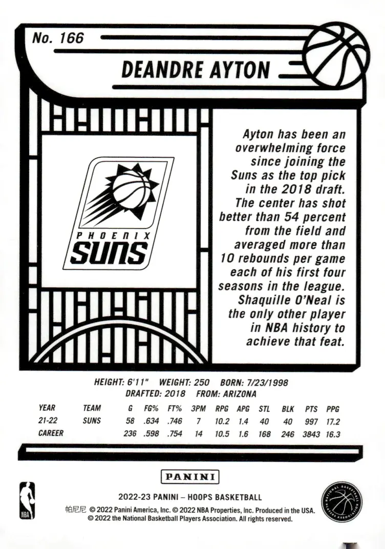 2022-23 NBA Hoops #166 Deandre Ayton (back)