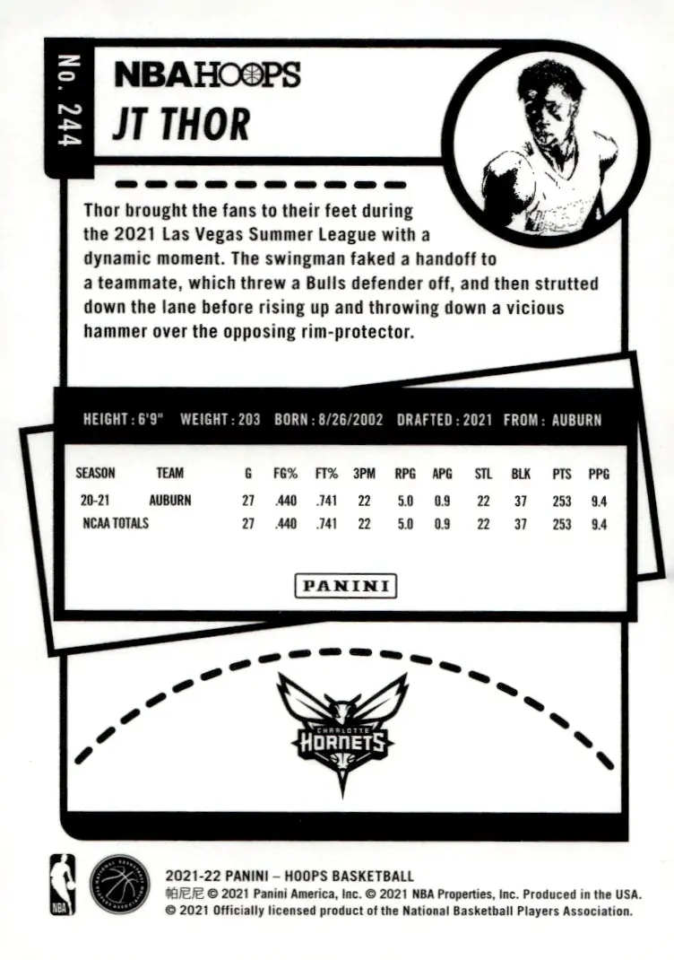 2021-22 NBA Hoops #244 JT Thor (back)