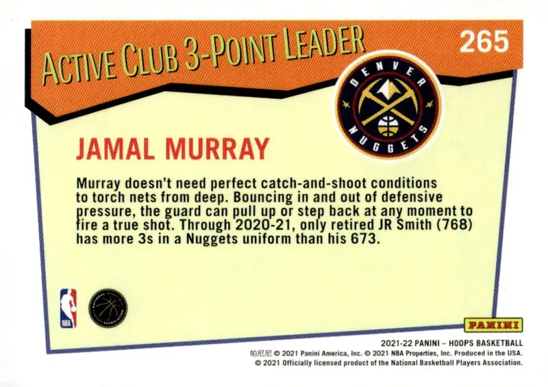 2021-22 NBA Hoops #265 Jamal Murray – Winter (back)