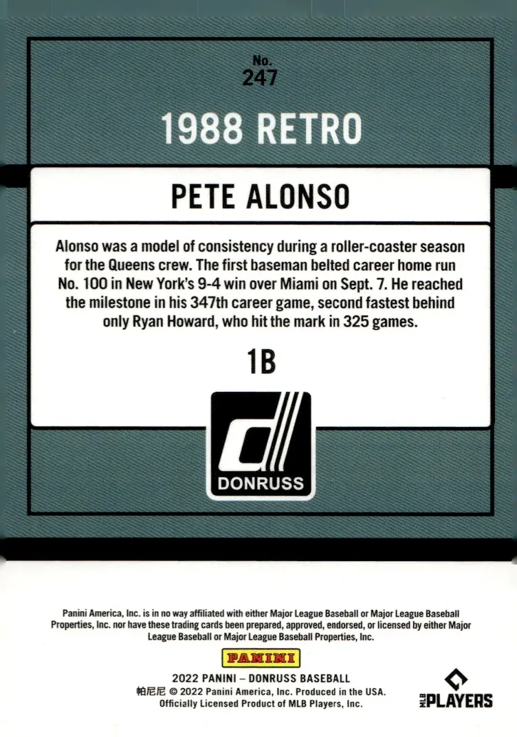 2022 Donruss Baseball #247 Pete Alonso (back)
