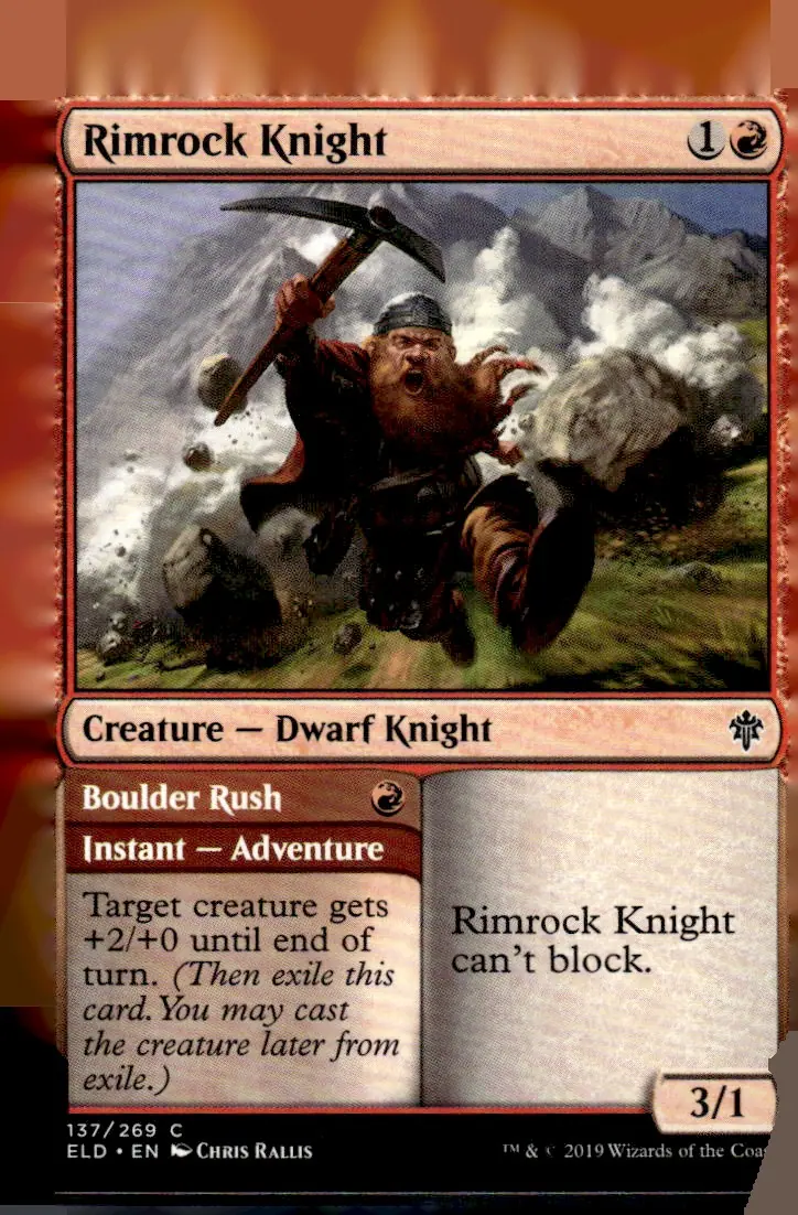 2019 Magic: The Gathering - Throne of Eldraine (ELD) #137/269 Rimrock Knight // Boulder Rush (front)