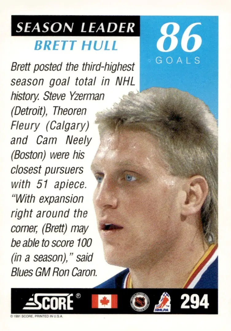 1991-92 Score Canadian (English) #294 Brett Hull (back)