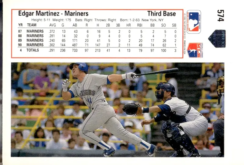 1991 Upper Deck #574 Edgar Martinez (back)