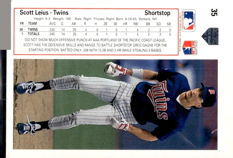 1991 Upper Deck #35 Scott Leius (back)