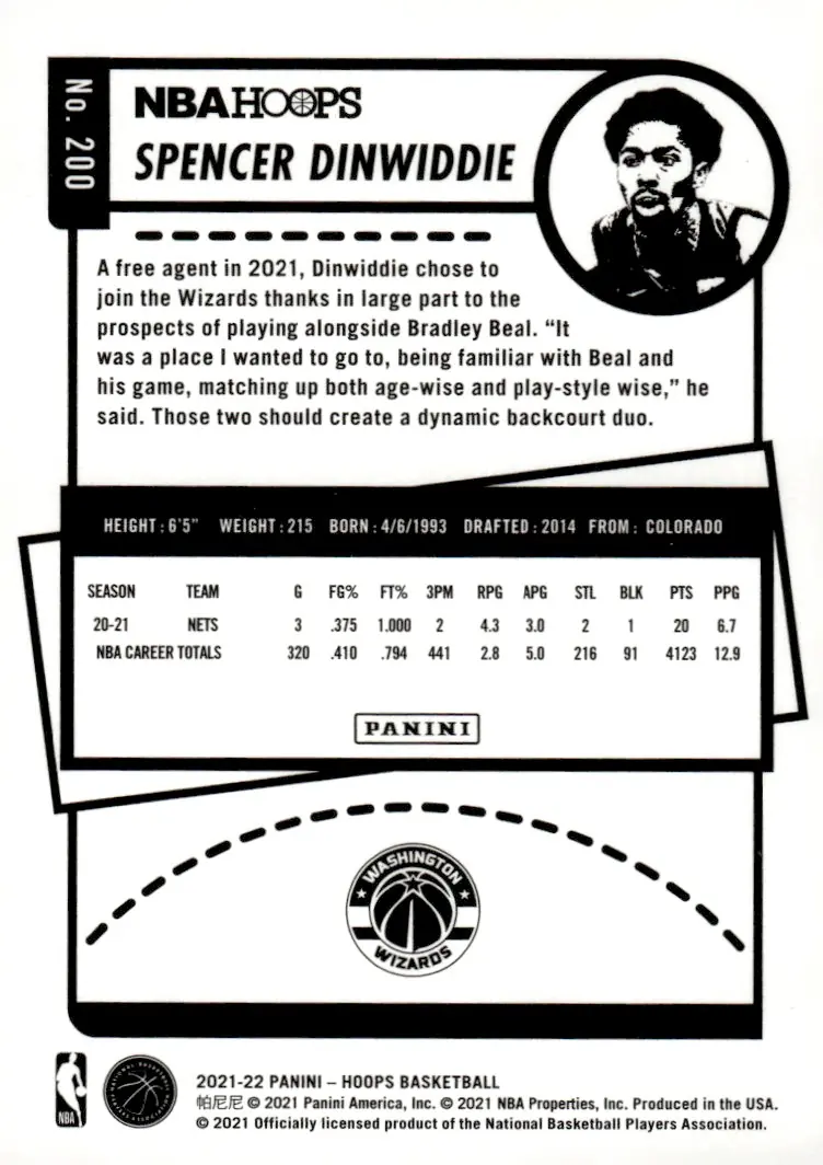 2021-22 NBA Hoops #200 Spencer Dinwiddie (back)