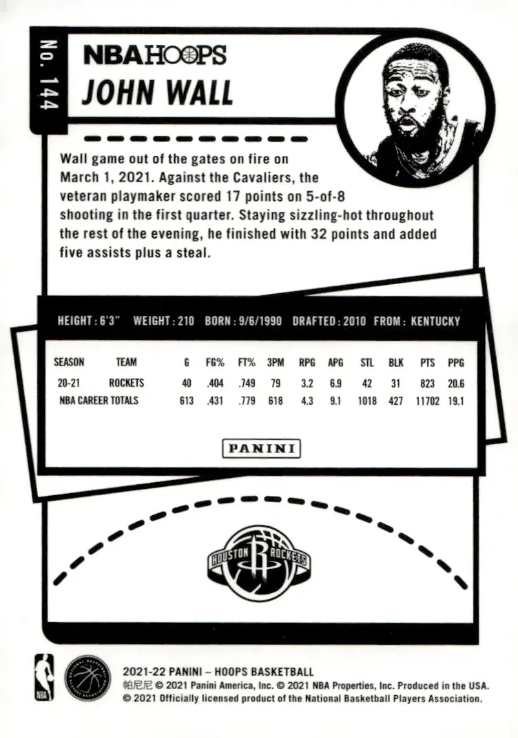 2021-22 NBA Hoops #144 John Wall (back)