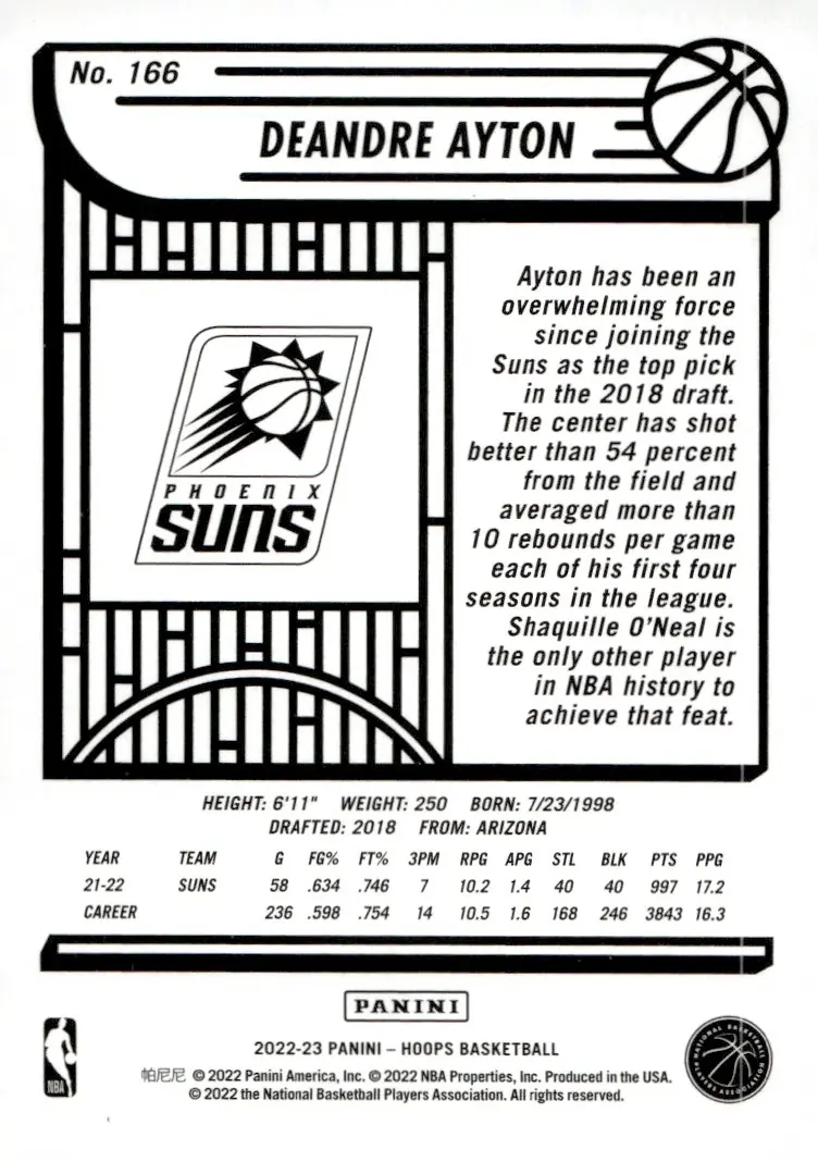2022-23 NBA Hoops #166 Deandre Ayton (back)