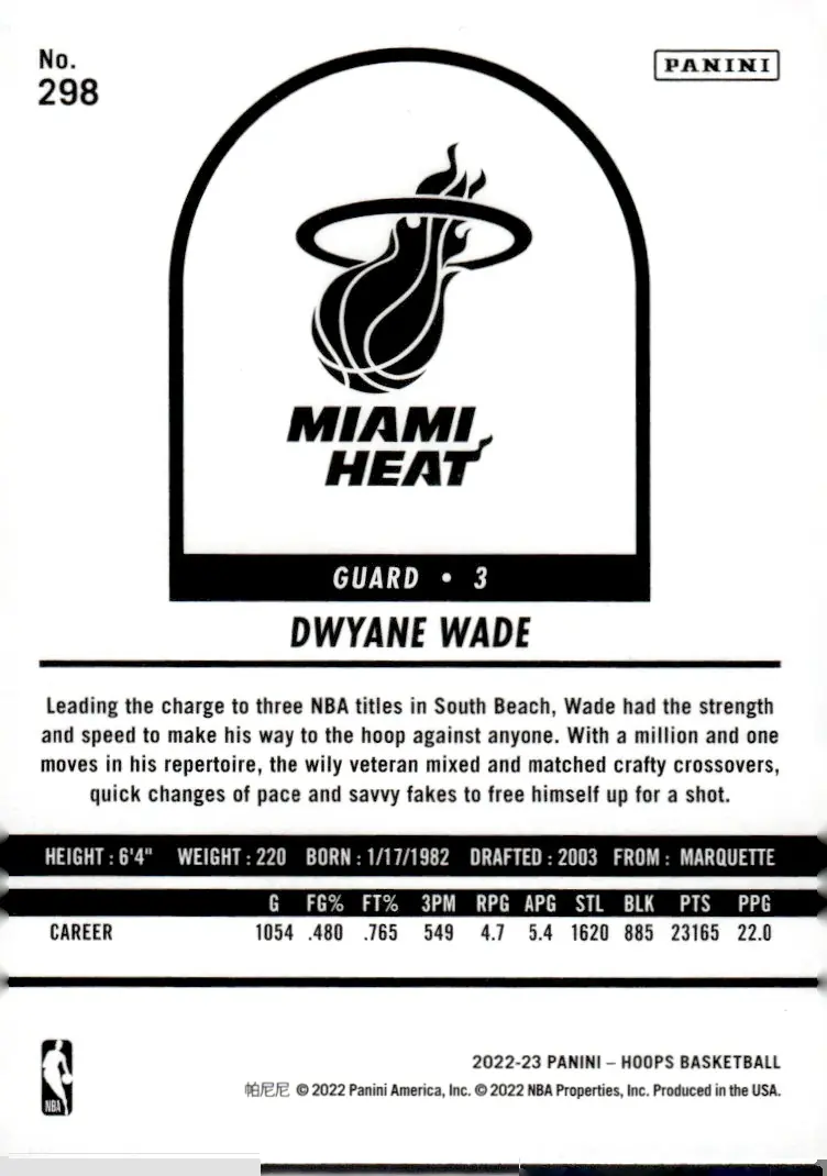 2022-23 NBA Hoops #298 Dwyane Wade (back)