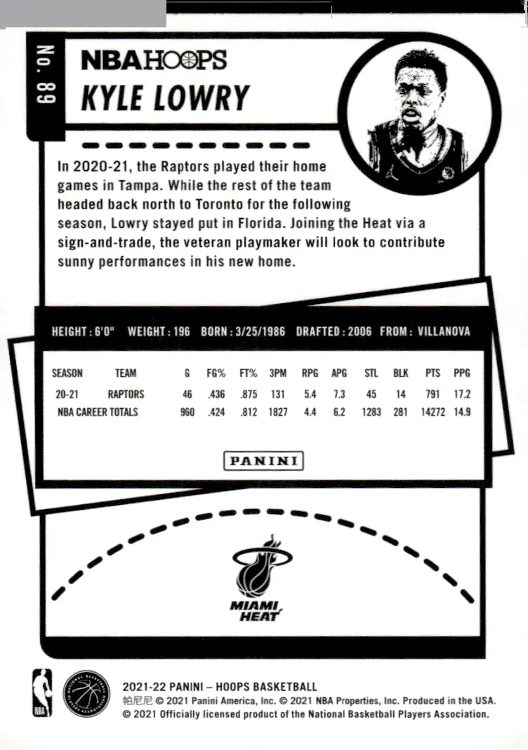 2021-22 NBA Hoops #89 Kyle Lowry (back)