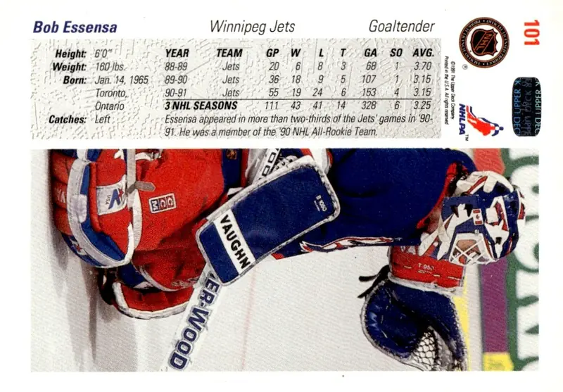 1991-92 Upper Deck #101 Bob Essensa (back)