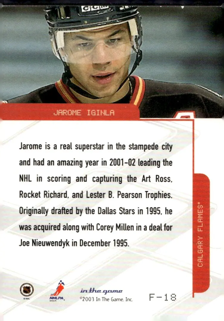 2003-04 In The Game Toronto Star #F-18 Jarome Iginla (back)