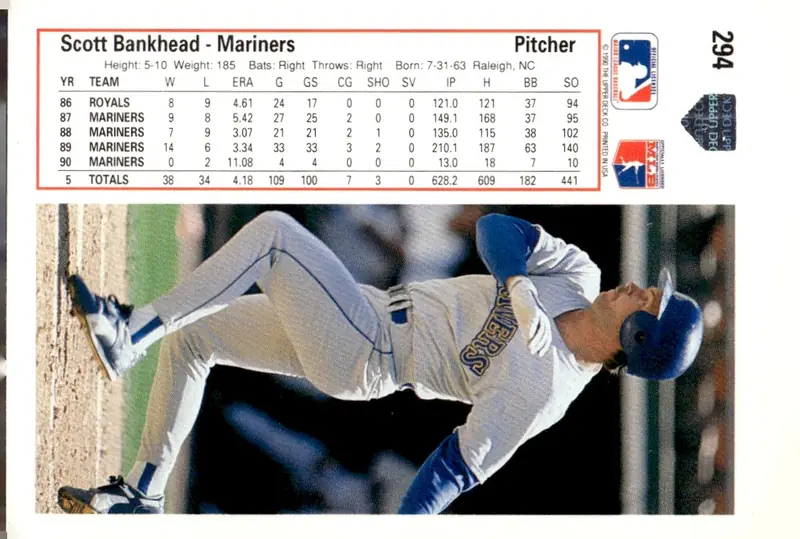 1991 Upper Deck #294 Scott Bankhead (back)