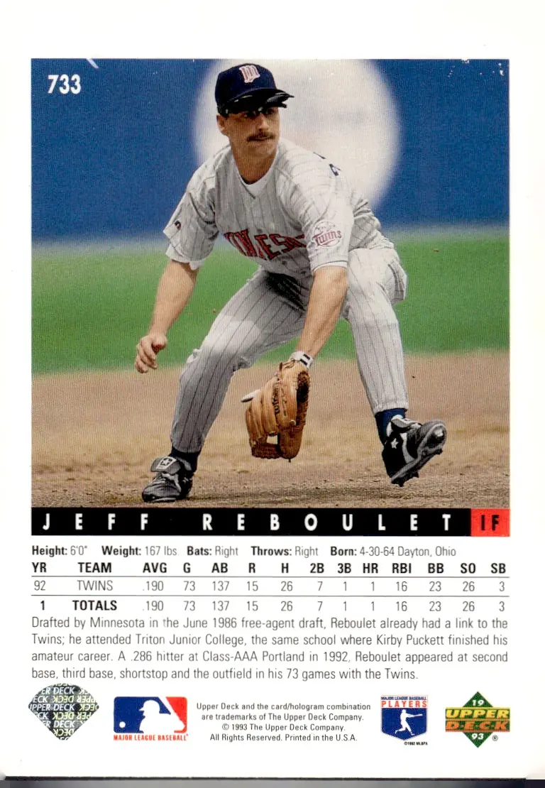 1993 Upper Deck #733 Jeff Reboulet (back)