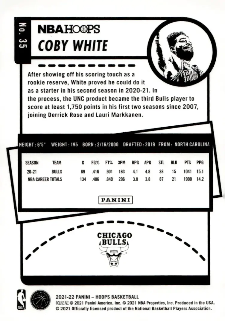 2021-22 NBA Hoops #35 Coby White (back)