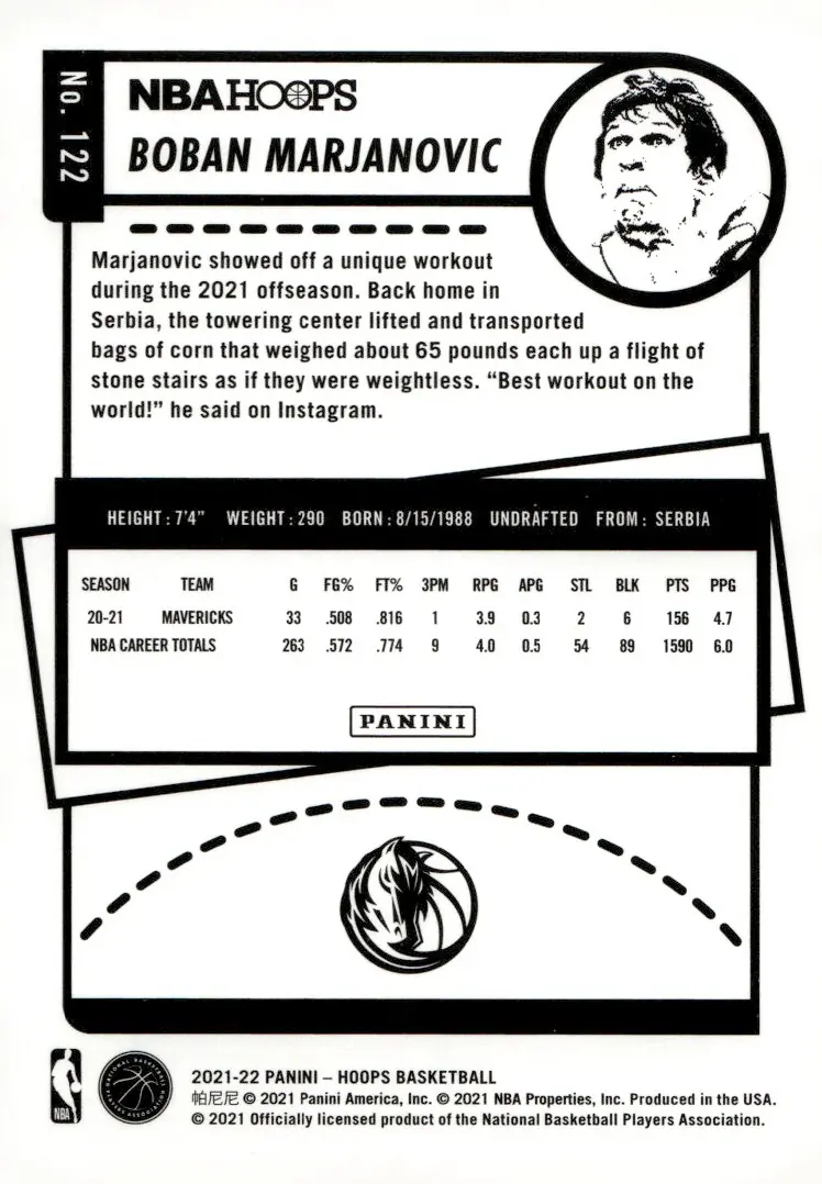 2021-22 NBA Hoops #122 Boban Marjanovic (back)