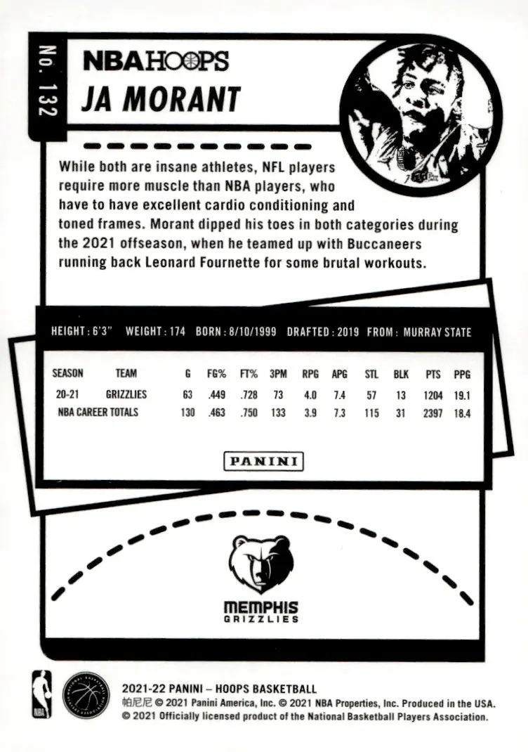 2021-22 NBA Hoops #132 Ja Morant (back)