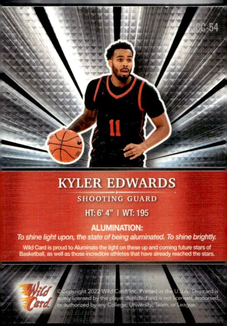 2021-22 Wild Card Alumination Basketball Edition #ABC-54 Kyler Edwards (back)