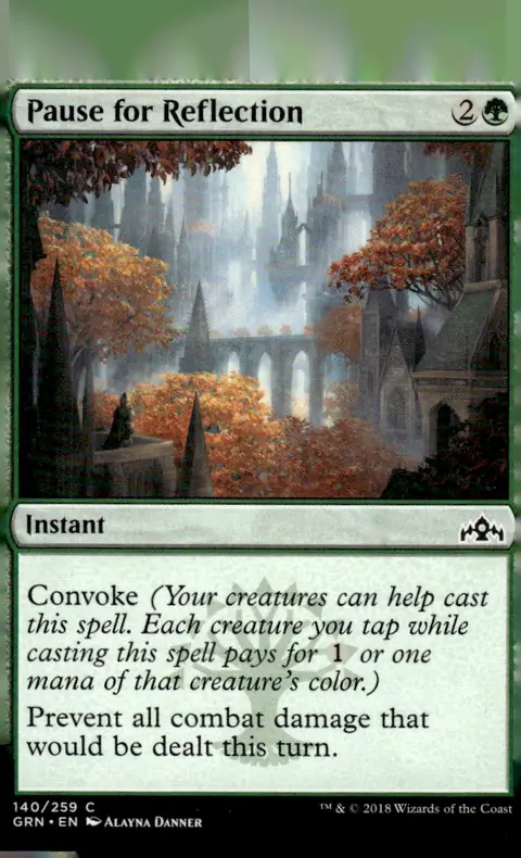 2018 Guilds of Ravnica (GRN) #140/259 Pause for Reflection (card name); art by Alayna Danner