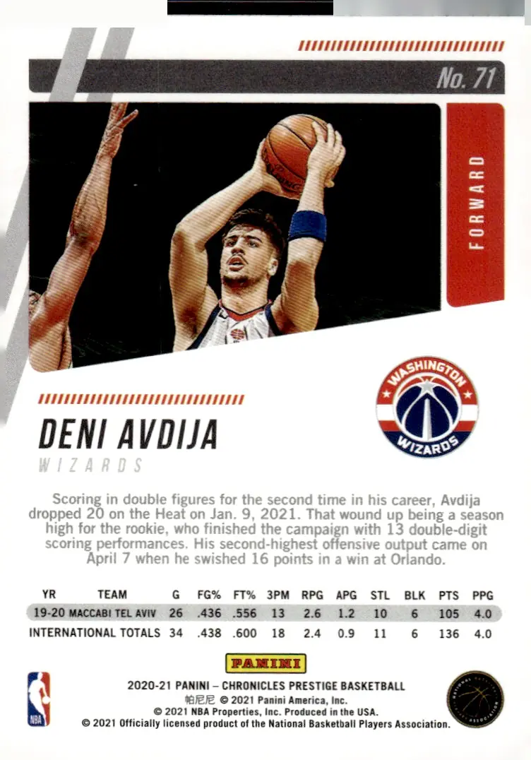 2020-21 Panini Chronicles Basketball #71 Deni Avdija (back)