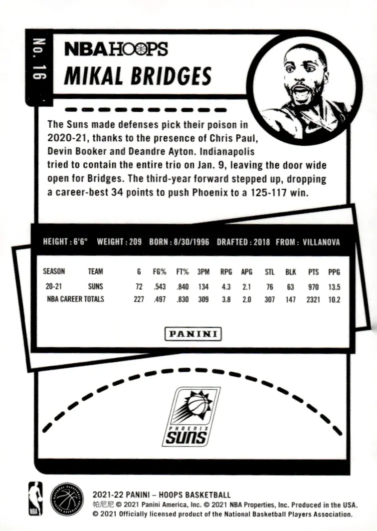 2021-22 NBA Hoops #16 Mikal Bridges (back)