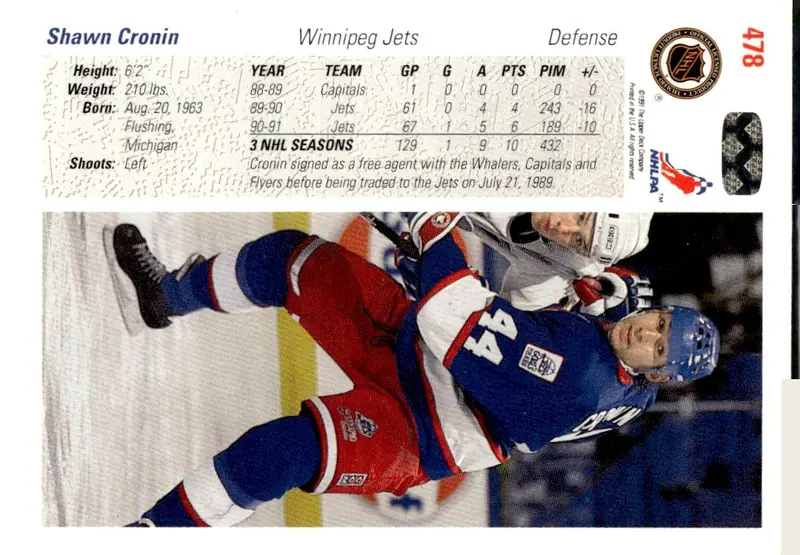 1991-92 Upper Deck #478 Shawn Cronin (back)