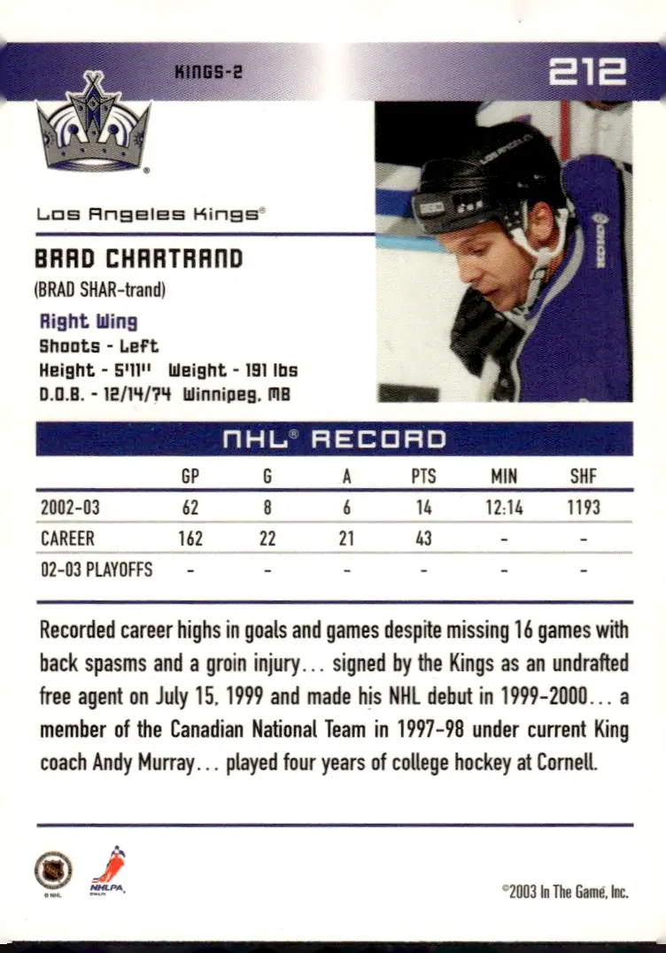2003-04 In The Game Action #212 Brad Chartrand (back)
