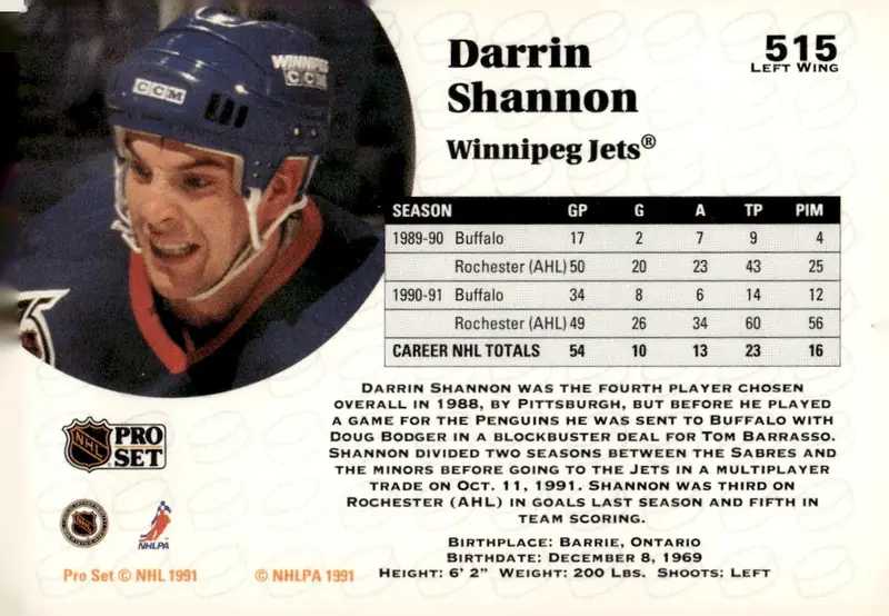 1991-92 Pro Set (Series 2) #515 Darrin Shannon (back)
