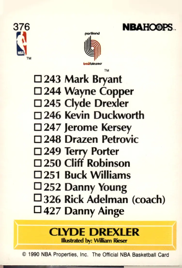 1990-91 NBA Hoops #376 Clyde Drexler (back)
