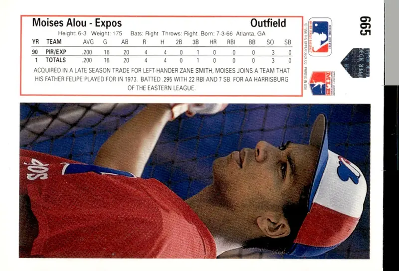 1991 Upper Deck #665 Moises Alou (back)