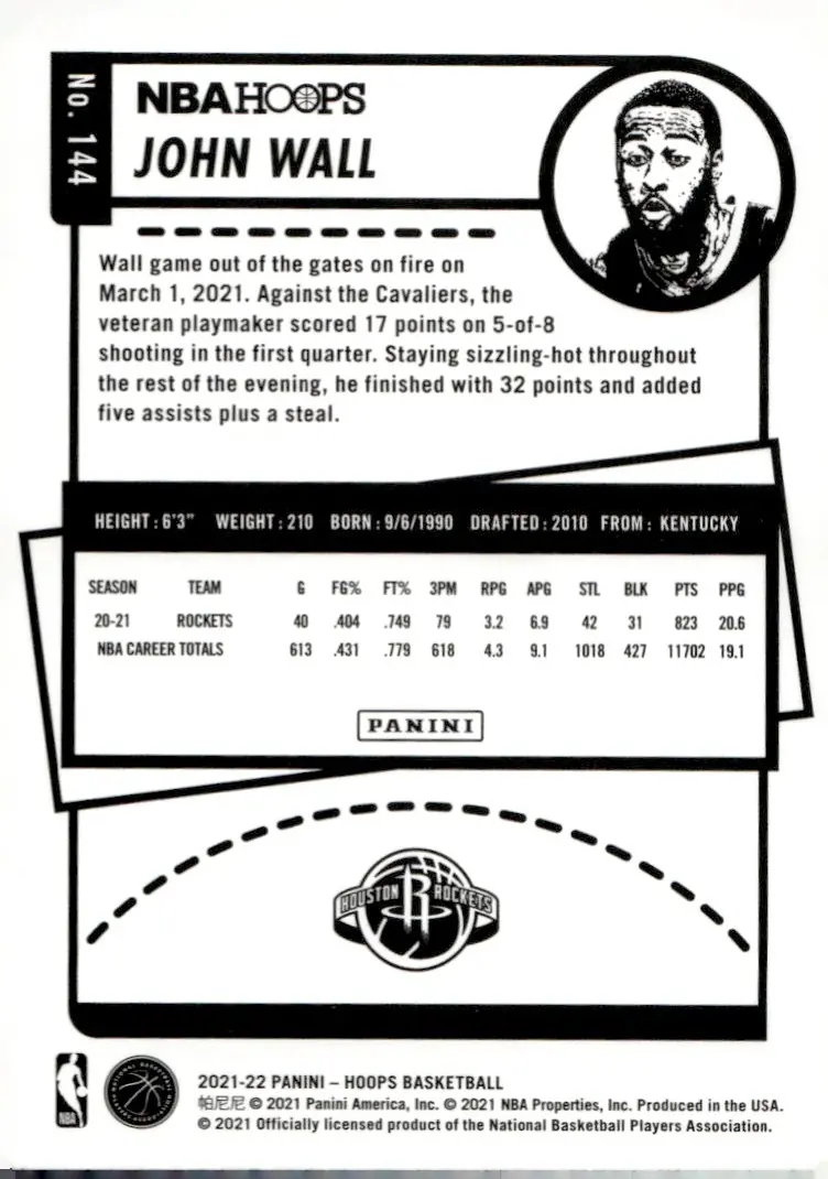 2021-22 NBA Hoops #144 John Wall (back)