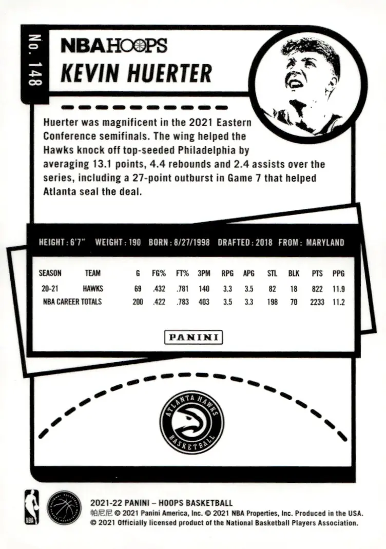 2021-22 NBA Hoops #148 Kevin Huerter (back)