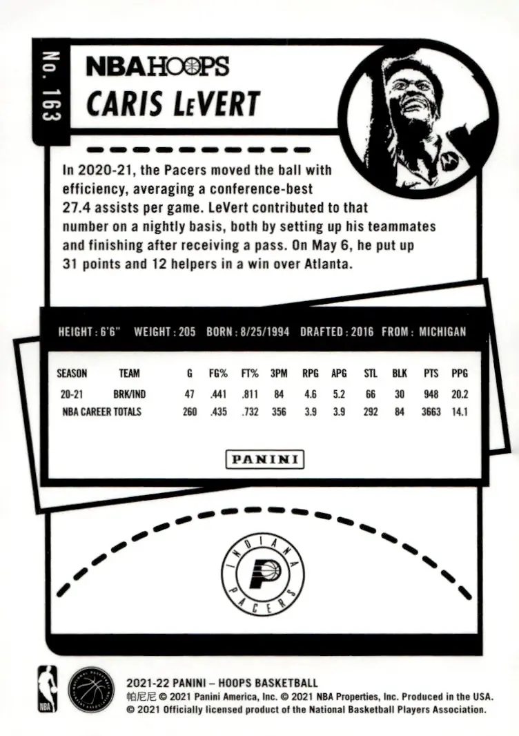 2021-22 NBA Hoops #163 Caris LeVert (back)
