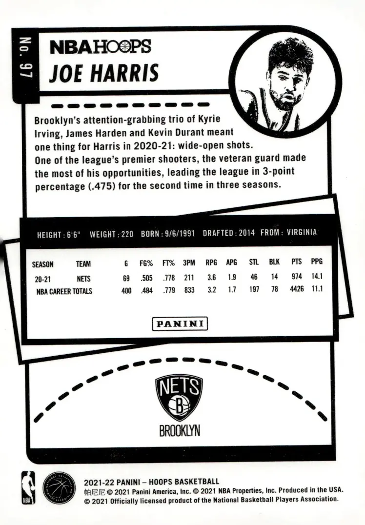 2021-22 NBA Hoops #97 Joe Harris (back)