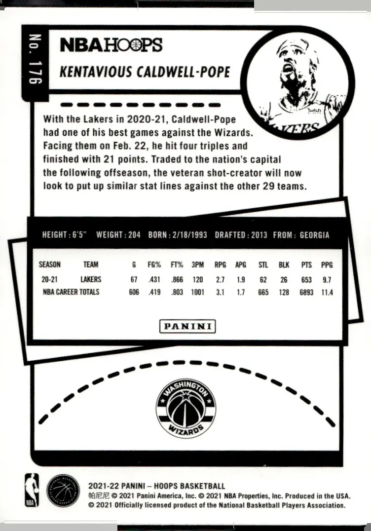 2021-22 NBA Hoops #176 Kentavious Caldwell-Pope (back)