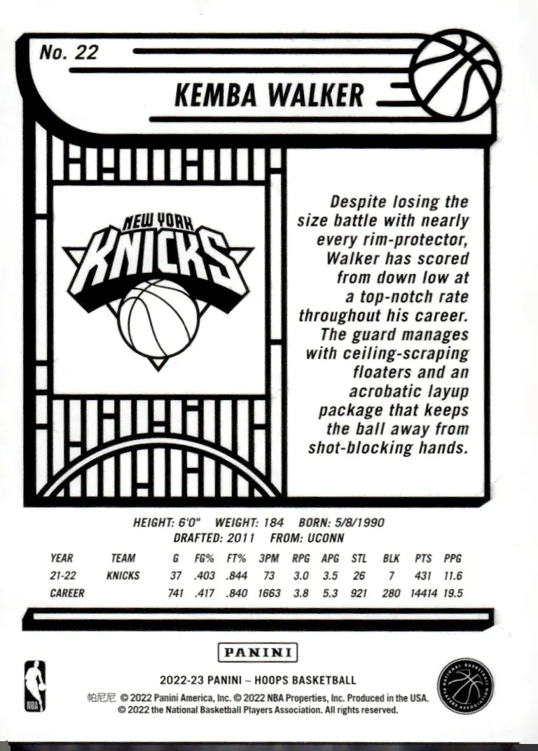 2022-23 NBA Hoops #22 Kemba Walker (back)